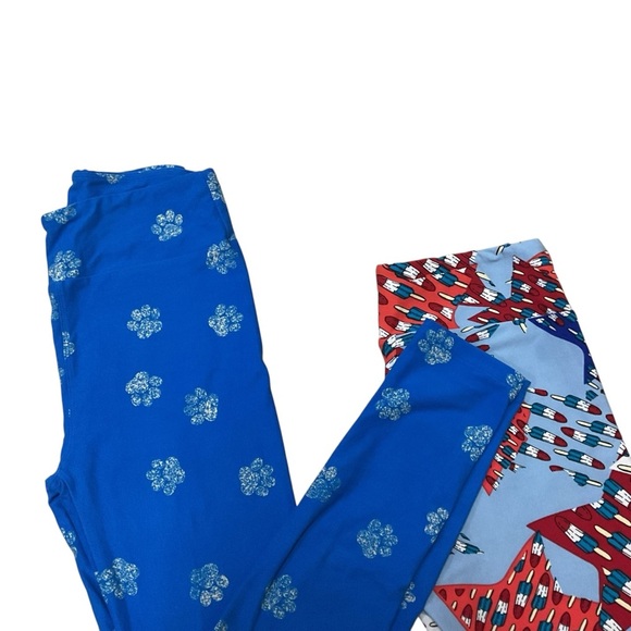 LuLaRoe Women's One Size Leggings Lot of 2 Patriotic Paw Print Colorful Soft - Picture 2 of 6
